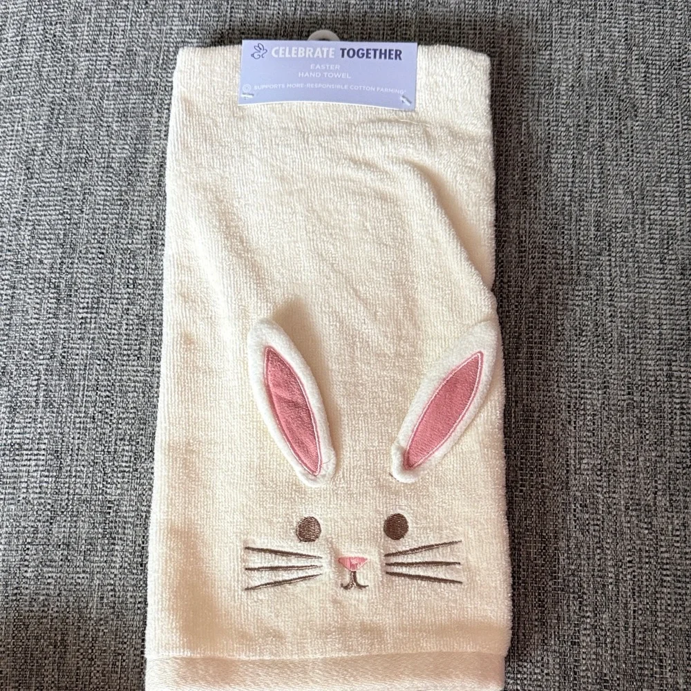 Celebrate Together White Bunny Hand Towel NWT